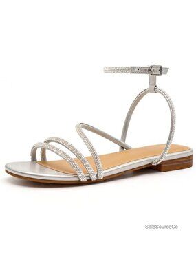 Dressy Rhinestone Flat Sandals with Ankle Strap